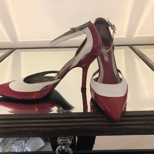Nine West deep red/white patent leather pumps